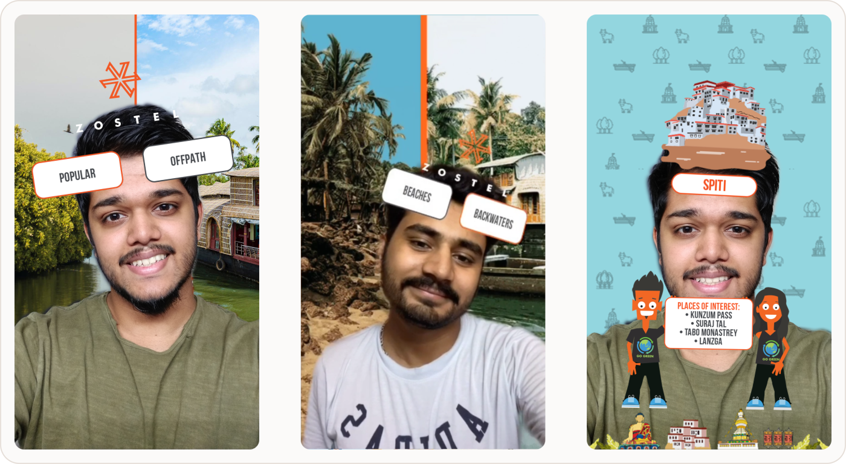 A thumbnail of few final screens from the AR experience designed for Zostel called Where Next?